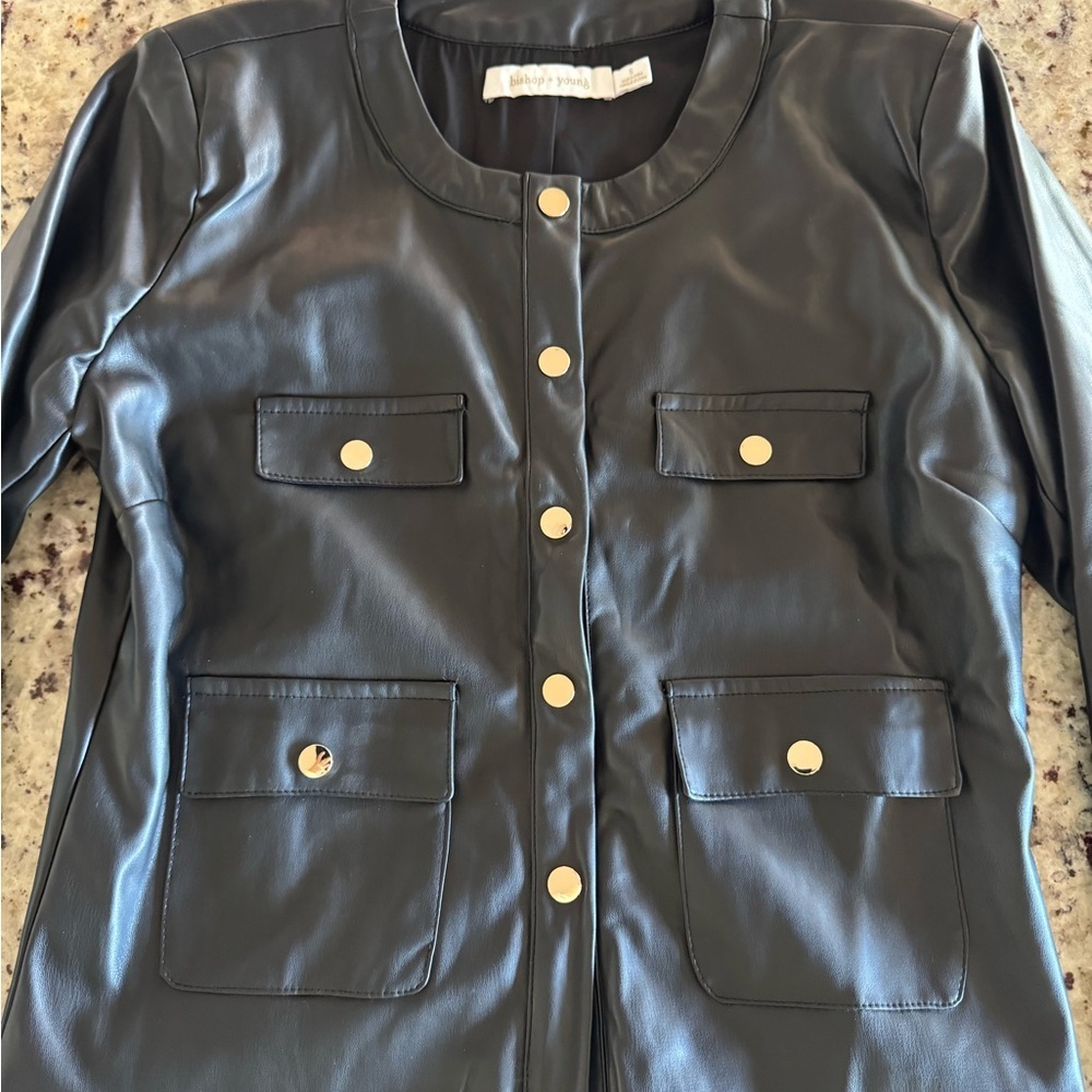 Bishop and Young- Black Faux Leather Snap Jacket - Picture 3 of 3